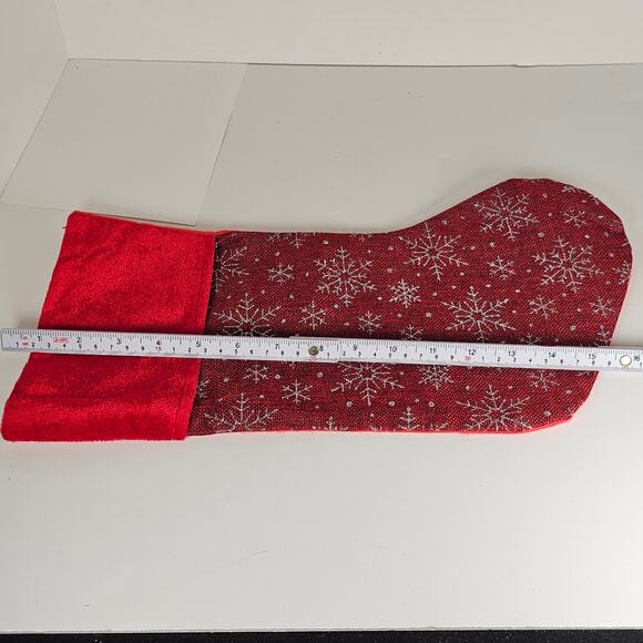 Red Christmas Stocking Glitter Silver Snowflakes 16" Hanging Holiday Decor - Picture 7 of 14